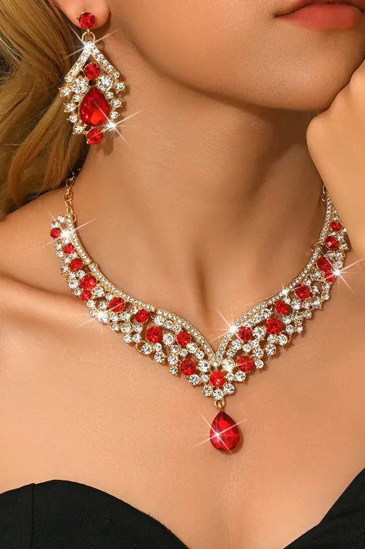 Necklace Set Rhinestone - Gold and Red