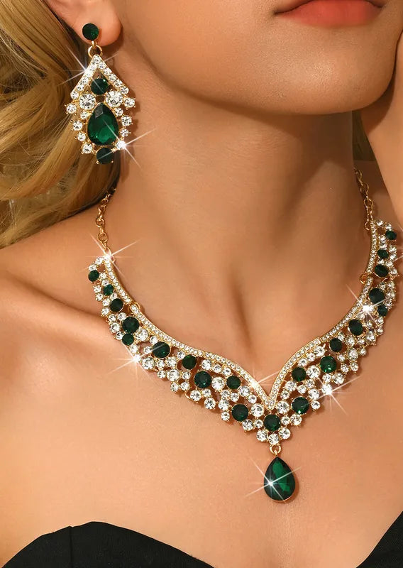 Necklace Set Rhinestone - Gold and Green