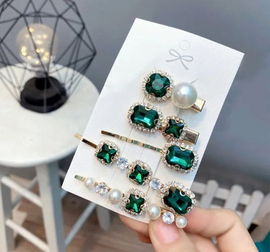 Bow knot diamond metal hair clip - Dark Green Diamond