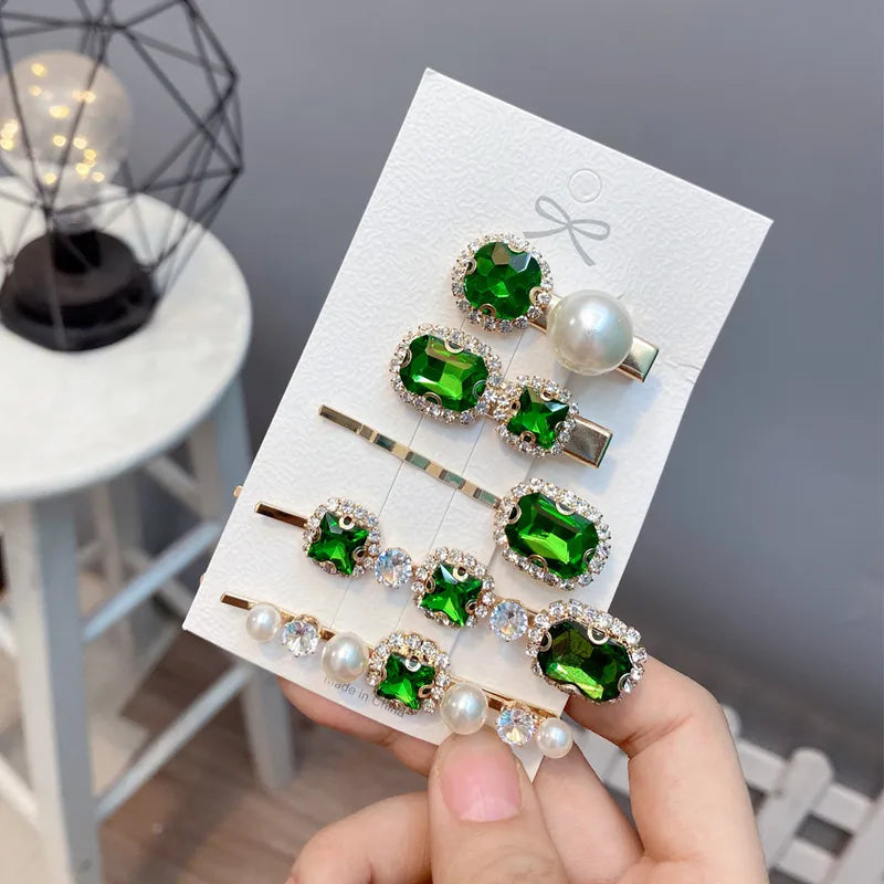 Bow knot diamond metal hair clip - Emerald Green Diamond