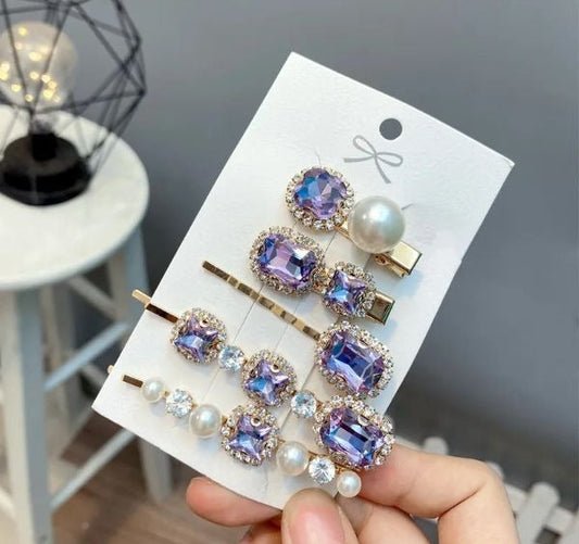 Bow knot diamond metal hair clip -Light Purple Diamond
