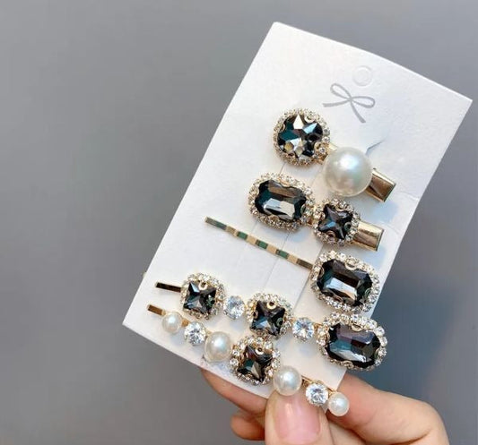 Bow knot diamond metal hair clip -Gray Diamond