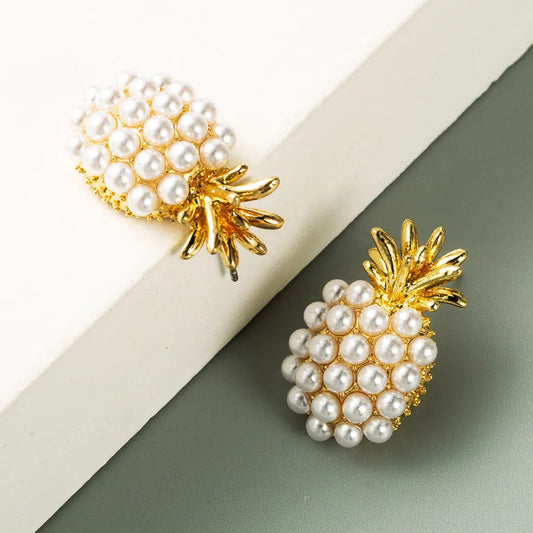 Pineapple Inlaid Pearls Stud Earrings