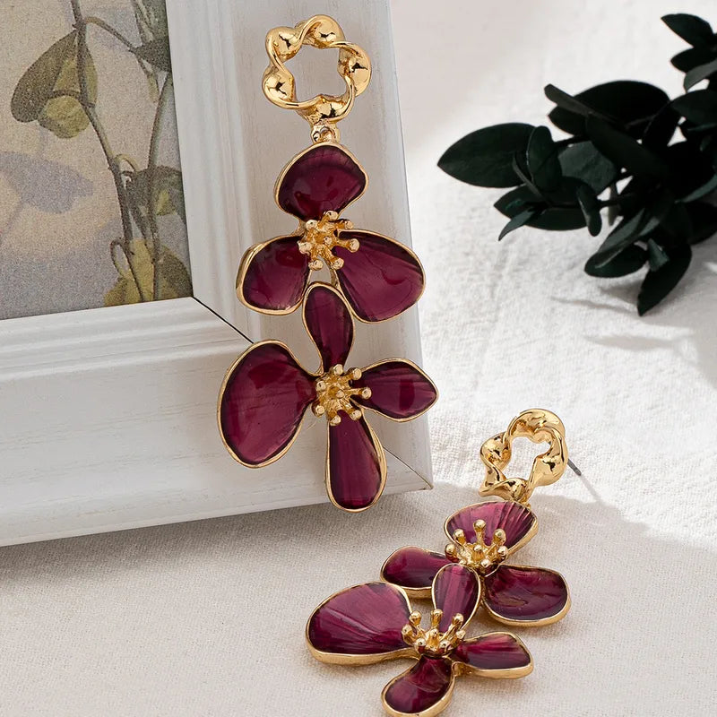 Korean Floral Splicing Earrings - Mauve