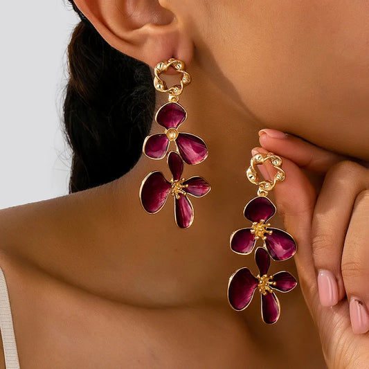 Korean Floral Splicing Earrings - Mauve
