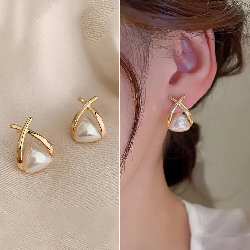 Cross Pearl Stud Earrings