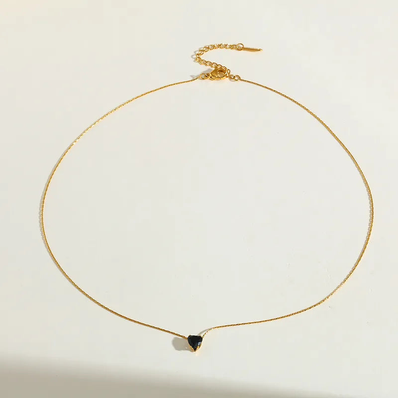 Gold Plated Zircon Heart Pendant - Black