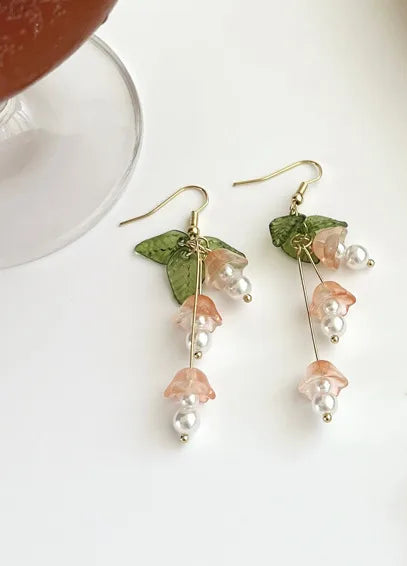 Pairs of Pink Flowers - Korean Style Tassel Earring