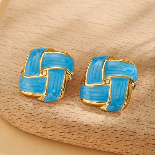 Square Spiral Stud - Blue