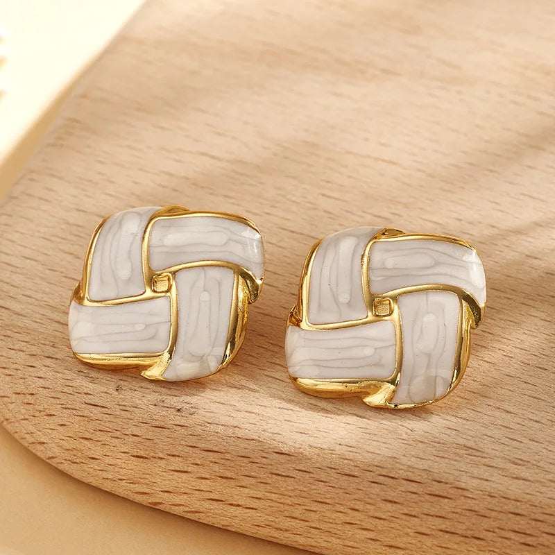 Square Spiral Stud - White