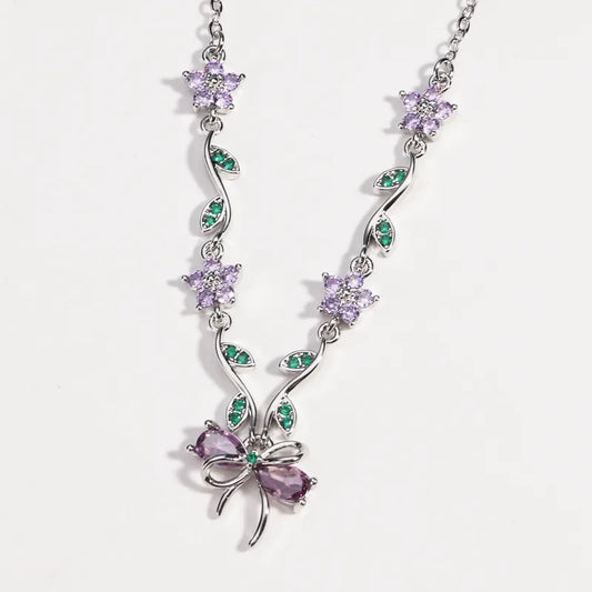 Chain Necklace - White Gold Color Purple Diamond