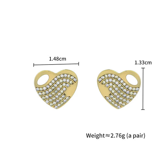 Golden Crystal Heart Stud Earrings