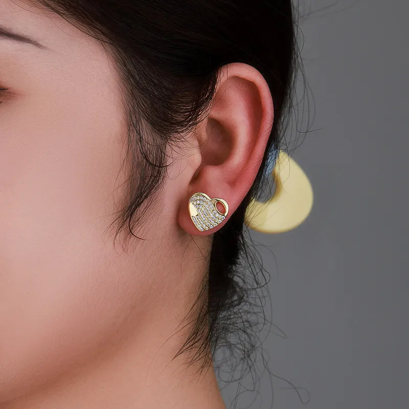 Golden Crystal Heart Stud Earrings