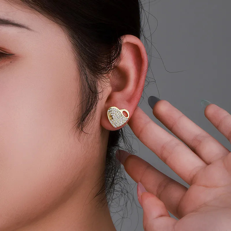Golden Crystal Heart Stud Earrings
