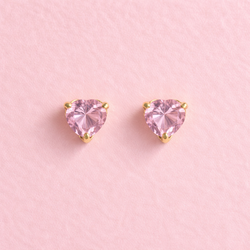 Pink Heart Stud - Gold Plated