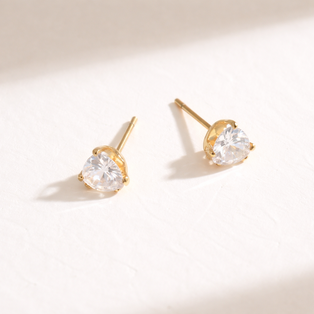 White Heart Stud - Gold Plated