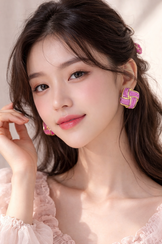 Square Spiral Stud - Pink