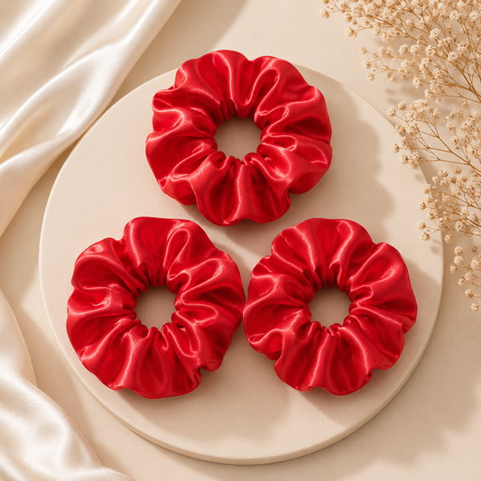 Cherry Velvet Satin Scrunchie (one piece)