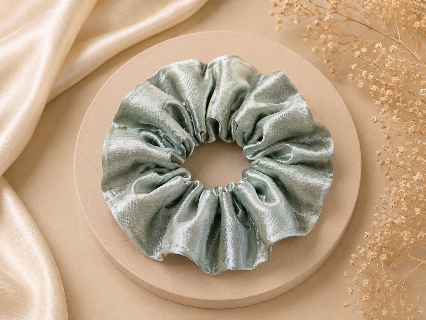 Sage Mist Satin Scrunchie (one piece)