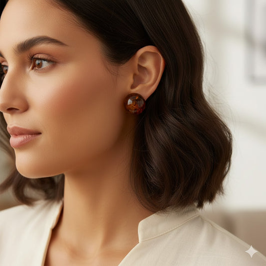 Half Round Stud Earrings - Amber