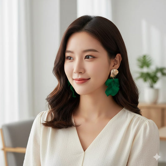 Korean Style Tassel Earring - Green